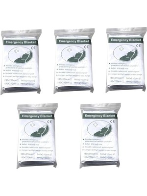 Die Grup 5 Paket Acil Durum Battaniyesi 210 x 140 cm Isı Yıtıcı Hayatta Kalma Battaniyesi, Gümüş, Oda Termal Kurtarma Battaniyesi