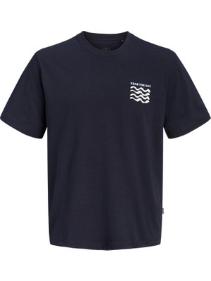 Jack & Jones Erkek Baskili Relaxed Fit Tisört - Blajake