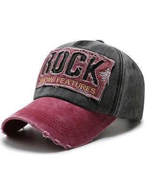 Die Grup Rock Eskitme Trucker Şapka Unisex Metal Tokalı Ayarlanabilir Vintage Siyah Kırmızı