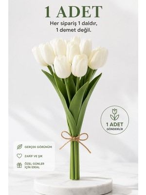 Empressco Beyaz Çınar Islak Lale Yapay Dekor Masa Süsü, Şık ve Doğal Görünüm