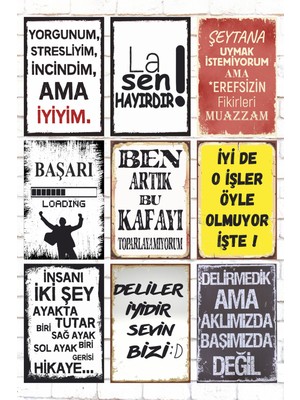 Empressco Komik ve Esprili 9 Parça Ahşap Duvar Tablo Seti, Dekoratif ve Eğlenceli