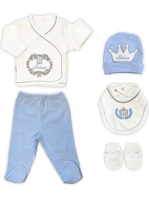 Home Station Sema Baby Prens Lüks 5 Parça Hastane Çıkışı Zıbın Seti - Mavi