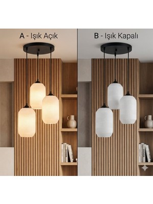 Laaysa 3D Design 3'lü Siyah Sarkıt Avize - 3 Başlıklı Avize Modern Bohem E27 Yatak Odası Salon Yemek Odası