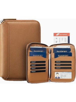 Vulkit Rfıd Korumalı Deri Fermuarlı Unisex Aile Pasaport Cüzdanı
