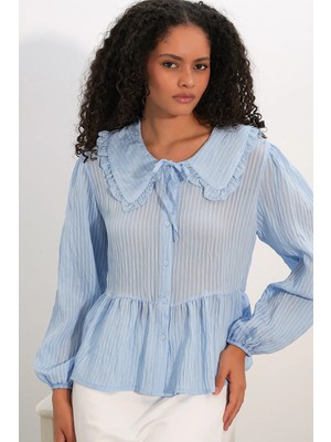 Hiccup Kadınlar Bdart Kadın Viskon Karışımlı Fırfırlı Bluz Bebek Mavisi