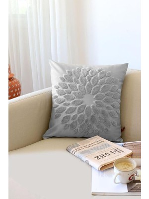 FourForce Özel Tasarım Punch Panç Desen Kare Dekoratif Kırlent Kılıfı 43X43 cm Flower Gri
