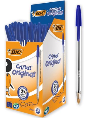 FourForce Cristal Medium Tükenmez Kalem Mavi 50'li Kutu, 1.0 mm Orta Kalınlıkta Uç, Şeffaf Gövde, Delikli Kapak