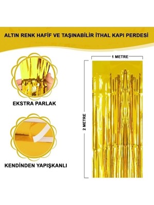 Ekstra Metalize Parlak Saçaklı Arka Fon Perde Gold