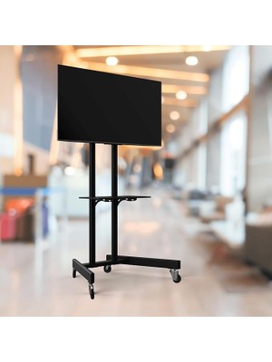 FourForce Tv/fuar Standı Bilgisayar Askı Aparatlı Metal Tekerlekli Tv Sehpası/ünitesi 40” Inç – 75” Inç