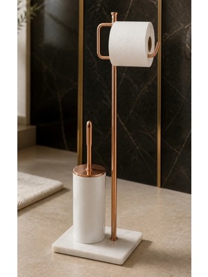 İsaoğlu Yapı Mat Bakır Tuvalet Kağıtlığı ve Klozet Fırçası Seti Birinci Kalite Mermer Bronz Bakır Banyo Ayaklı Set Retro