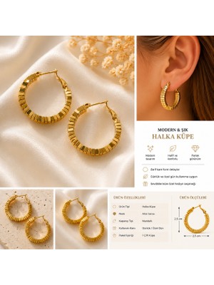 Kase Jewelry Altın Renkli, Paslanmaz Çelik, Kare Formlu Halka Küpe
