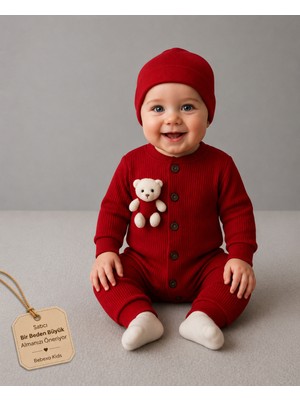 Empressco Unisex Oyuncak Ayıcık Detaylı Şapka Aksesuarlı Kırmızı Bebek Tulum 3-6-9 Ay - Fiyatı, Yorumları