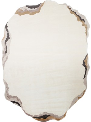 Cool Halı Lucca Krem Rengi Amorf Halı Organik Form Soyut Desenli Sanatsal Tasarım Oval Viskon Salon Halısı