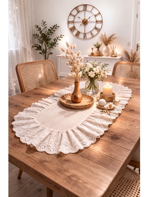 Empressco Keten Fisto Fırfırlı Oval Runner 35X85, Şıklık ve Kaliteyi Bir Arada