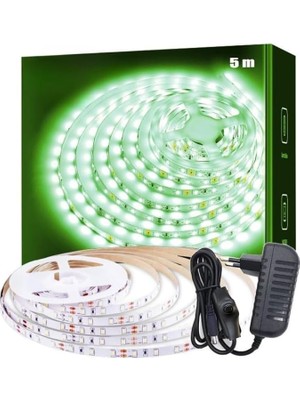 Leaf Shop Şerit LED Işık Aydınlatma Seti Aç/kapa Butonlu, Adaptörlü, Mutfak Tezgah, Çalışma Masası, Dolap ve Raf Işıklandırma, Dekoratif Aydınlatma (Yeşil, 500 Cm)