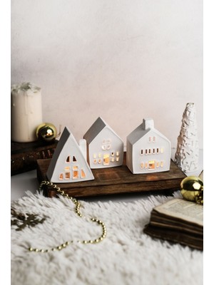 Empressco Şık 3'lü Beton Mumluk Seti, Dekoratif ve Tealight Mumlarla Dolu
