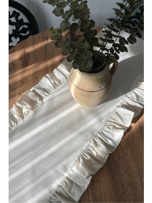 Empressco Şık Fırfırlı Keten Runner 40X110, Zarif ve Şık Tasarım