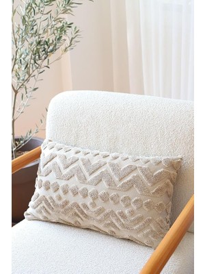 Leaf Shop Özel Tasarım Punch Panç Desen Dekoratif Dikdörtgen Kırlent Kılıfı 28X50 cm Letta Natural