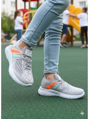 Empressco Çocuk Unisex Gri Turuncu Yesil Günlük Lastikli Triko Sneaker Spor Ayakkabı 31-35 - Fiyatı, Yorumları