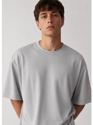Brandhills Gri Renk Oversize Modal Erkek T-Shirt
