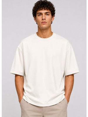 Brandhills Beyaz Renk Oversize Modal Erkek T-Shirt