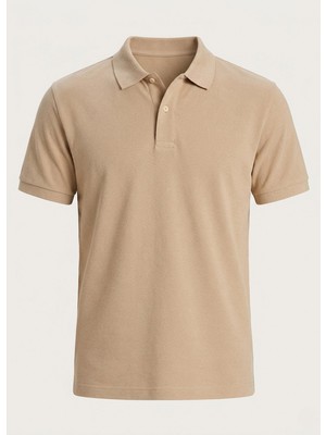 Brandhills Bej Renk Pike Dokulu Polo Yaka Erkek T-Shirt