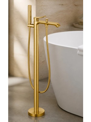 İsaoğlu Yapı Mat Gold Küvet Bataryası Küvetler Için Uygun Yüksek Model Banyo Armatürü Mat Altın Fırçalanmış