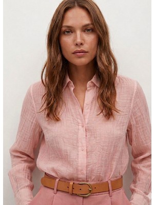 Brandhills Pembe Renk Crinkle Dokulu Transparan Gömlek