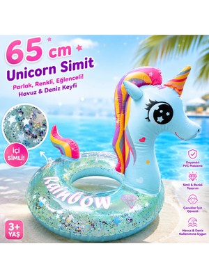 LRS Store Unicorn Başlı 3-9 Yaş Havuz Deniz Simidir Içi Simli Çocuk Simit 65 cm