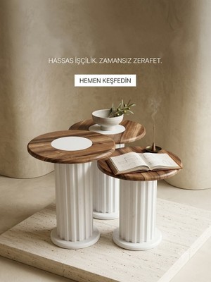 Odecor Sütunlu Yuvarlak  Tablalı 3'lü Modüler Yan Sehpa
