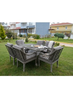 Tu Tienda MEDYA 6SANDALYE+MASA(80*140) BAHÇE BALKON MUTFAK TAKIMI,GRİ(ASOS3)