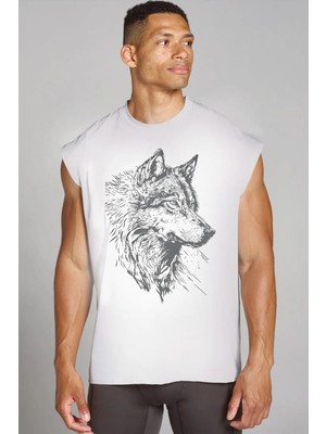Rock&Roll Kurt Başı Kesik Kol / Kolsuz Beyaz Oversize T-Shirt