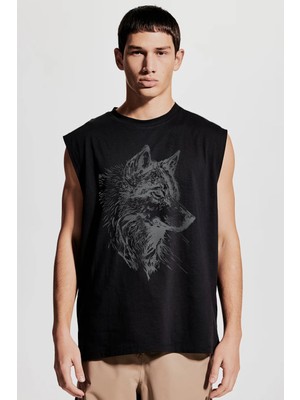 Rock&Roll Kurt Başı Kesik Kol / Kolsuz Siyah Oversize T-Shirt