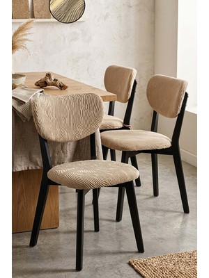 Bej Renk Jakarlı Likralı Esnek Sandalye Kılıfı Takımı - 6'lı Set