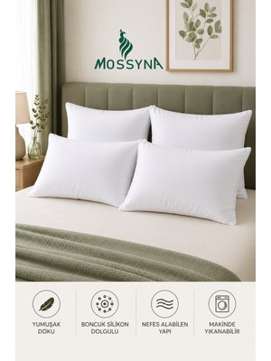 Mossyna 4'lü 50 x 70 cm Ultra Dolgun Microfiber Yastık Boncuk Silikon Dolgulu ve Yıkanabilir Hava Geçirgen Beyaz