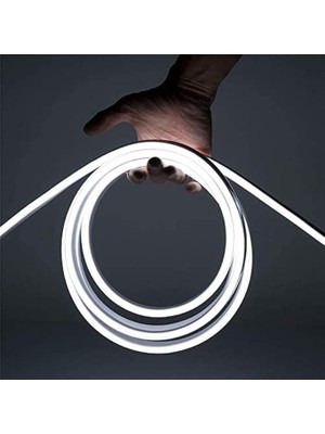 Dükkan 12V Trafolu Neon LED Işık | Tak-Çalıştır Trafolu Neon Şerit LED Esnek Silikonlu Aydınlatma LED Hortum (5 Metre, Beyaz)