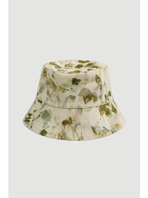 Gusto Iz Koleksiyonu Eco Print Keten Şapka - Yeşil