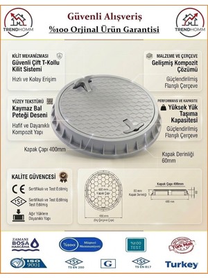 Luxwares Rögar Kapağı - El Tutmalı - Çerçeveli - Menhol Kapak - 40cm