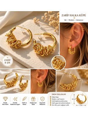 Kase Jewelry Altın Renkli, Paslanmaz Çelik, Burgu Detaylı Halka Küpe