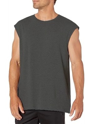 Rock&Roll Düz Kesik Kol / Kolsuz Antrasit Oversize T-Shirt