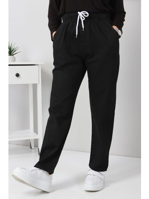 Missvalle Beli Lastikli Boyfriend Kot Pantolon Siyah 5998