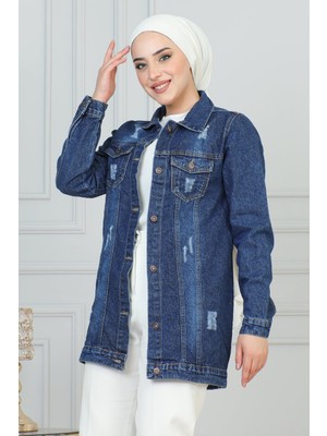 Missvalle Cebi Lazer Detaylı Kot Ceket Koyu Mavi 6095