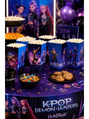 Dodomar K Pop Huntrix Demon Hunters Mısır Kutusu 8'li Popcorn Kutusu Doğum Günü Parti Seti