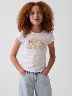 Gap Kız Çocuk Açık Gri Grafik Baskılı T-Shirt (2’li)