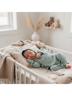 Zemze Baby %100 Pamuk Müslin Yenidoğan Kimono Takımı 4’lü Set – Alt Üst Kimono, Bonnet Şapka ve Eldiven (0-3 Ay)