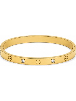 Serelya 316L Çelik Gold Renk Zirkon Taşlı Bileklik