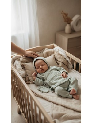 Zemze Baby %100 Pamuk Müslin Yenidoğan Kimono Takımı 4’lü Set – Alt Üst Kimono, Bonnet Şapka ve Eldiven (0-3 Ay)