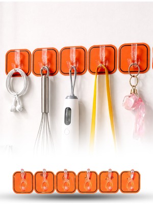 Omilife 6'lı Turuncu Yapışkanlı Organizer Askı Mutfak Banyo Duvar Askılık Düzenleyici 35 cm