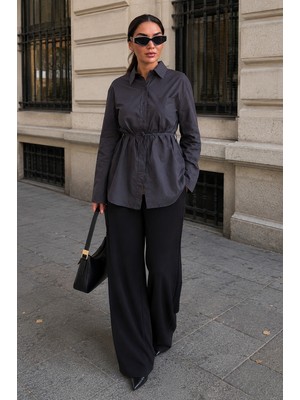 Madmext Füme Belden Bağlamalı Oversize Cepli Gömlek MG2798