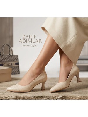 Preshley Kadın Sity Bej Kroko 6 cm Ince Topuklu Stiletto